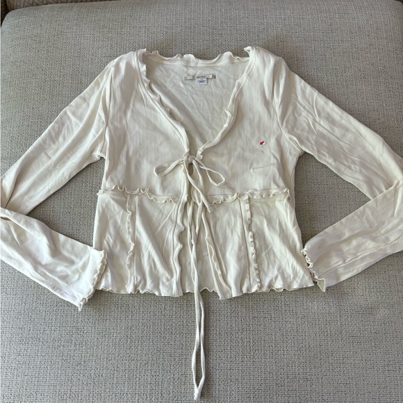 BDG Kimchi Blue Melissa Tie-Front Top in IVORY - Picture 6 of 10